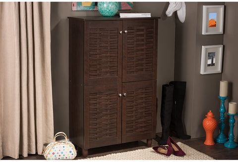 Oakestry Oakestry Winda Modern and Contemporary 4-Door Dark Brown Wooden Entryway Shoes Storage Cabinet