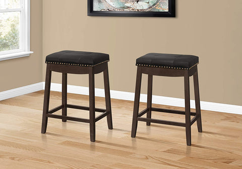 BARSTOOL - 2PCS / 24 inches H / BLACK LEATHER-LOOK / ESPRESSO