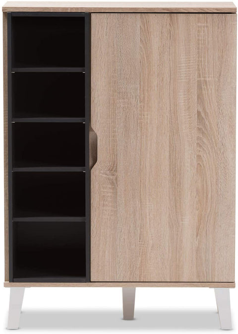 Oakestry Adelina Mid-Century Modern 1-door Oak and Grey Wood Shoe Cabinet