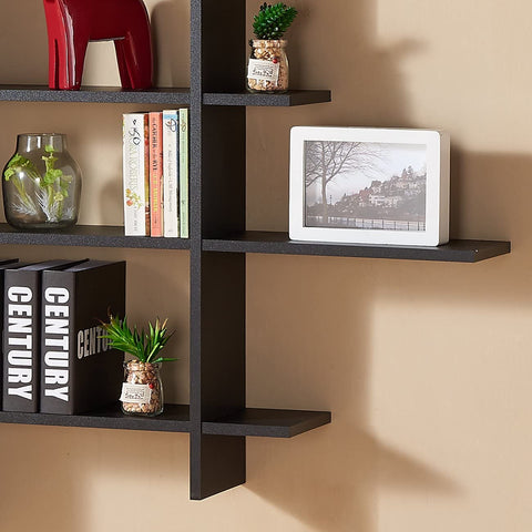 Oakestry Five Level Black Asymmetric Wall Shelf