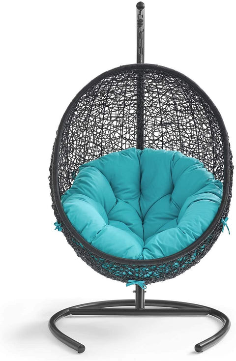 Oakestry EEI-739-TRQ-SET Encase Wicker Rattan Outdoor Patio Porch Lounge Egg, Swing Chair with Stand, Turquoise