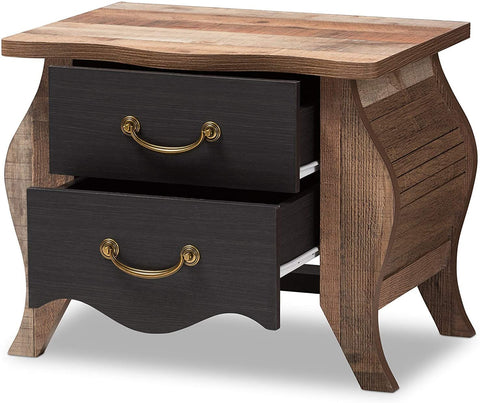 Oakestry Romilly Country Cottage Farmhouse Black and Oak-Finished Wood 2-Drawer Nightstand