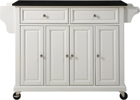 Oakestry Rolling Kitchen Island with Solid Black Granite Top - White