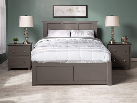AFI Madison Platform Bed with Footboard and Turbo Charger with Twin Extra Long Trundle, Queen, Grey