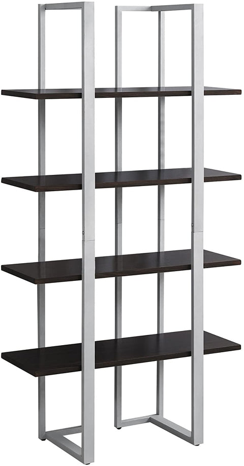 Oakestry Bookcase-60 H Silver Metal, Cappuccino