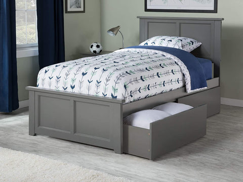 AFI Madison Platform Matching Footboard and Turbo Charger with Urban Bed Drawers, Twin, Grey