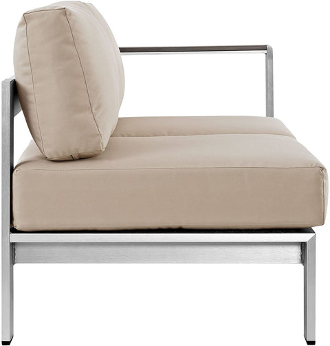 Oakestry Shore Aluminum Outdoor Patio Right Arm Loveseat in Silver Beige