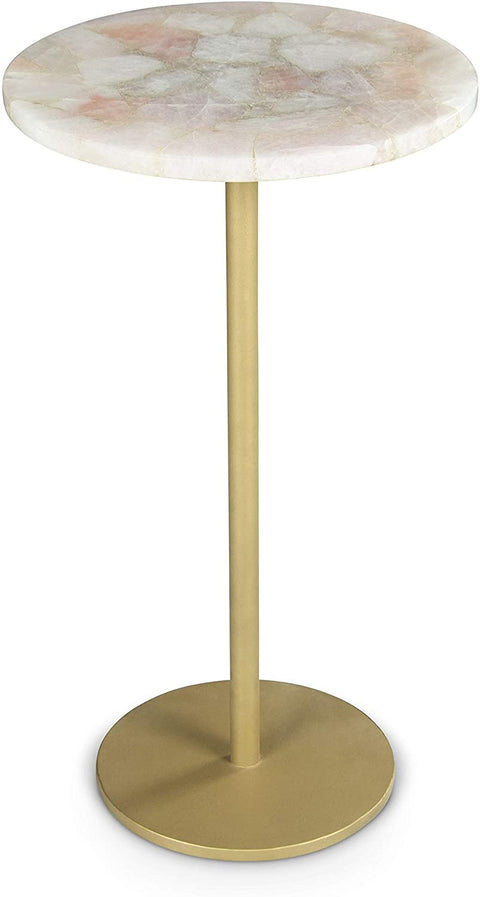 Oakestry Rosie Round Agate Top and Brass Metal Base Chairside Table