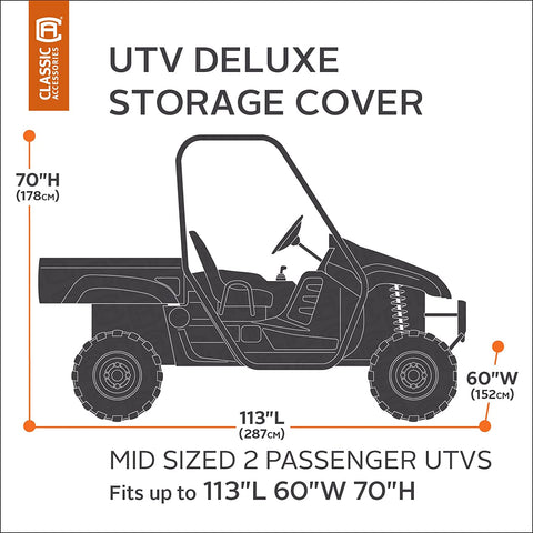 Oakestry QuadGear Black/Grey QuadGear UTV Deluxe Storage Cover (For Mid Sized 2 Passenger UTVs Up To 113&#34;L 60&#34;W 70&#34;H)