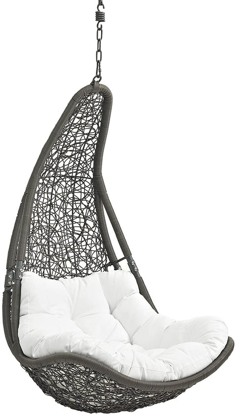 Oakestry Abate Wicker Rattan Outdoor Patio Porch Lounge Swing Chair Set with Stand in Gray White