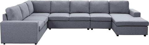 Oakestry Tifton Light Gray Linen 7 Seat Reversible Modular Sectional Sofa Chaise