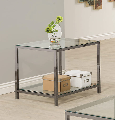 Oakestry End Table with Shelf Black Nickel and Clear