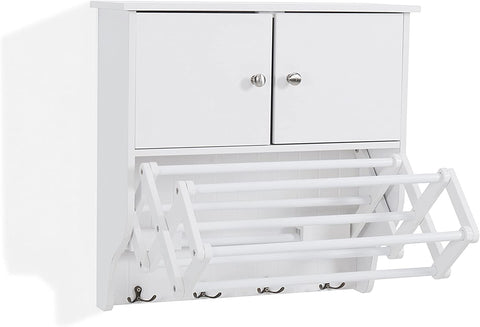 Oakestry Accordion Wall Mount Drying Rack with Cabinet,White