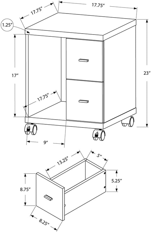 Oakestry I Reclaimed-Look 2 Drawer Computer Stand/Castor, Dark Taupe