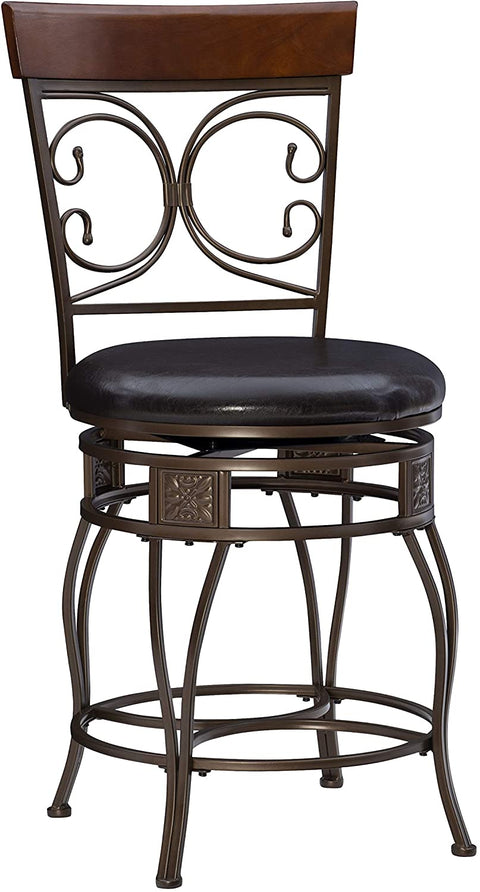 Oakestry Big and Tall Back Scroll Counter Stool, Seat Height: 24&#34;, Dark Bronze/Brown