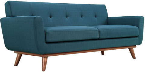 Oakestry Engage Mid-Century Modern Upholstered Fabric Loveseat in Azure