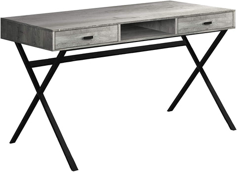 Oakestry Laptop Table with Drawers and Open Shelf Computer, Writing Desk, Metal Sturdy Legs, 48&#34; L, Grey Reclaimed Wood Look