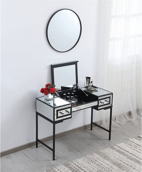 Elegant Decor 42 inch Mirrored flip top Vanity Table in Black