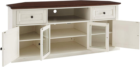 Oakestry Shelby 60&#34; Corner TV Stand, White with Mahogany Top