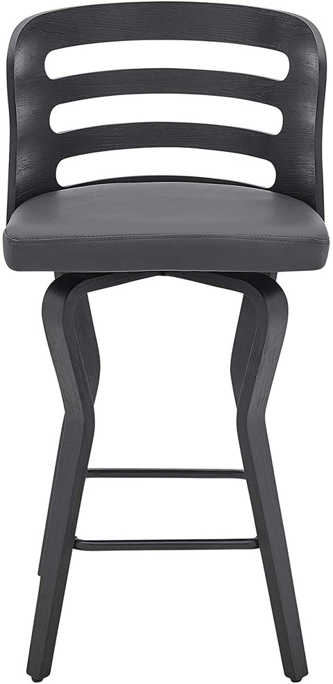Oakestry Verne 26&#34; Swivel Gray Faux Leather and Black Wood Bar Stool
