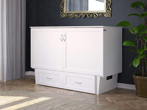 Oakestry Monroe Murphy Bed Chest with Charging Station &amp; Mattress, Queen, White