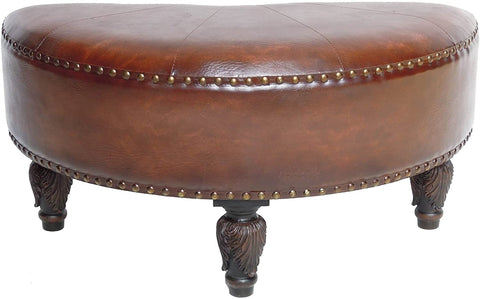 Oakestry YWLF-2333-BR-IC Furniture Piece Faux Leather Half Moon Ottoman, Brown