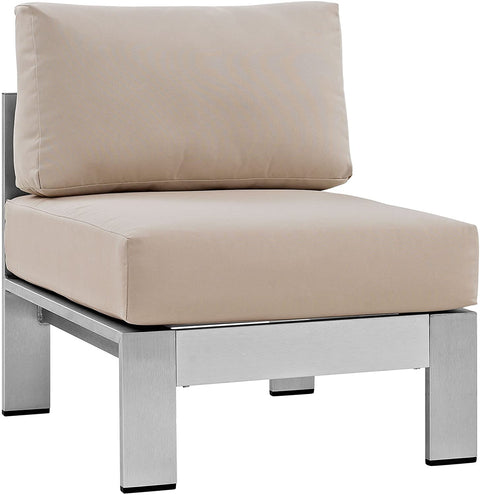 Oakestry Shore Aluminum Outdoor Patio Armless Chair in Silver Beige