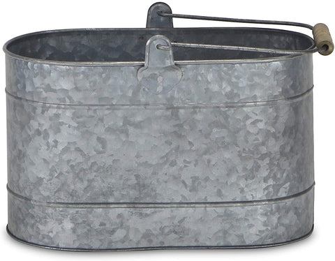 Oakestry FP-4010 Oval Galvanized Bucket with Metal Handle and Wood Grip, Silver
