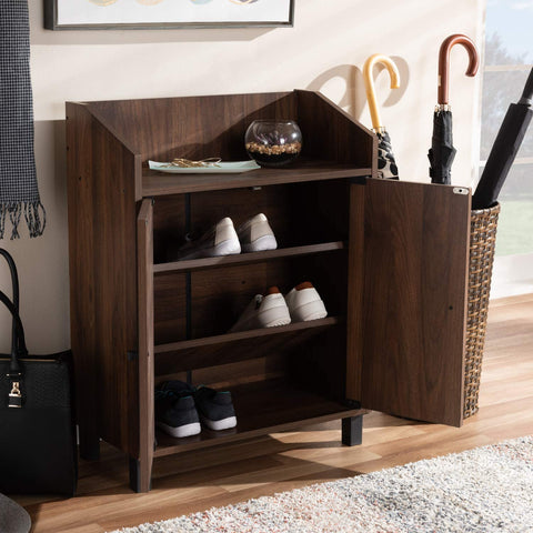 Oakestry Rossin Modern and Contemporary Walnut Brown Finished 2-Door Wood Entryway Shoe Storage Cabinet with Open Shelf