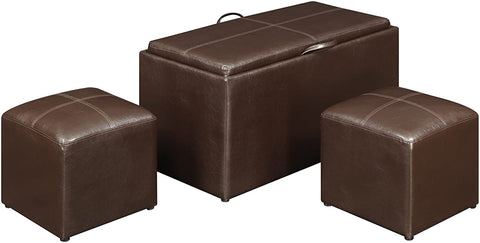 Oakestry 143012 Sheridan Faux Leather Storage Bench with 2 Side Ottomans, Dark Espresso