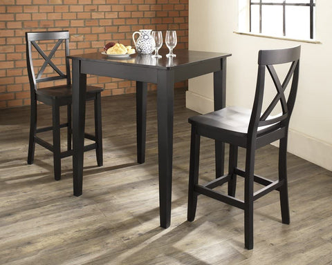 Oakestry 3-Piece Pub Set with Tapered Leg Table and X-Back Stools, Black