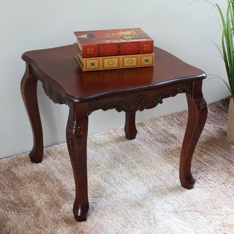 Oakestry Furniture Piece Carved Wood Square End Table