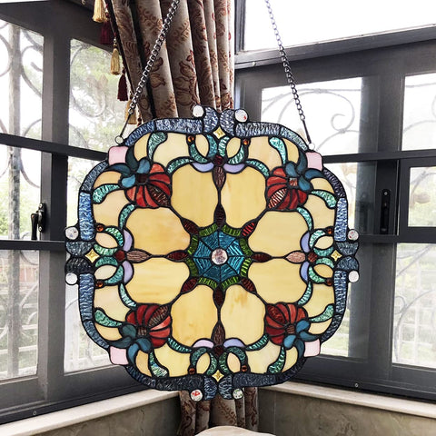 Oakestry Rosalie Victorian Tiffany-Glass Window Panel 18&#34; Wide