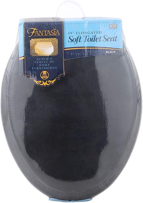 Oakestry Black TOVYELBK04 19-Inch Fantasia Elongated Toilet Seat, Soft