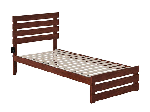 Oakestry Oxford Island Bed with Footboard and Turbo Charger, Twin XL, Walnut