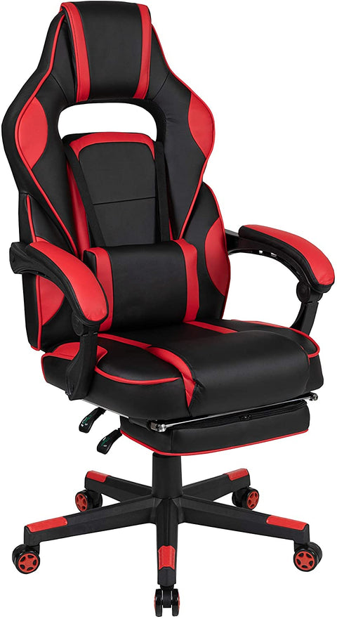 Oakestry X40 Gaming Chair Racing Ergonomic Computer Chair with Fully Reclining Back/Arms, Slide-Out Footrest, Massaging Lumbar - Red
