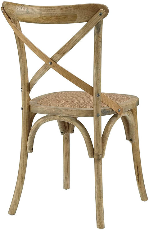 Oakestry Gear Rustic Modern Farmhouse Elm Wood Rattan Four Dining Chairs in Natural