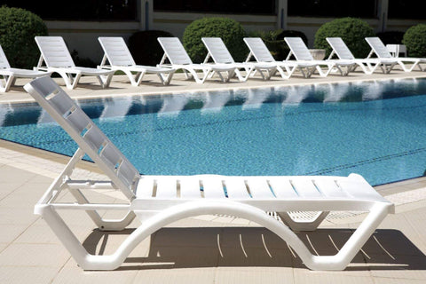 Oakestry Aqua Pool Chaise Lounge Chair Stackable Marine Grade Plastic resin outdoor chaise lounge in White - Set of 4