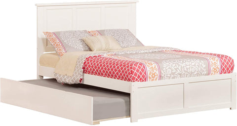 Oakestry Madison Platform Bed with Flat Panel Footboard and Twin Size Urban Trundle, Full, White