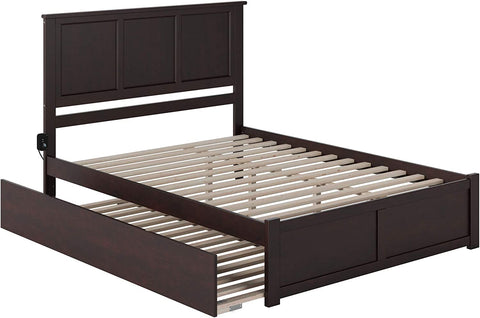 AFI Madison Queen Platform Bed with Footboard and Turbo Charger with Twin Extra Long Trundle in Espresso