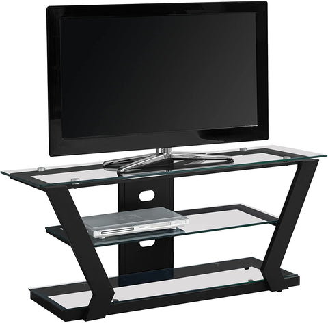 Oakestry I Tv Stand-48 L Metal with Tempered Glass, Black