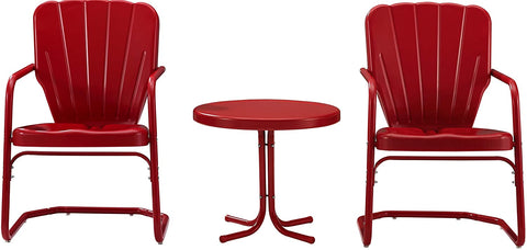 Oakestry KO10012RE Ridgeland Retro Metal 3-Piece Seating Set with 2 Chairs and Side Table, Red