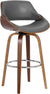 Oakestry Mona Faux Leather Swivel Barstool, 26&#34; Counter Height, Walnut and Gray