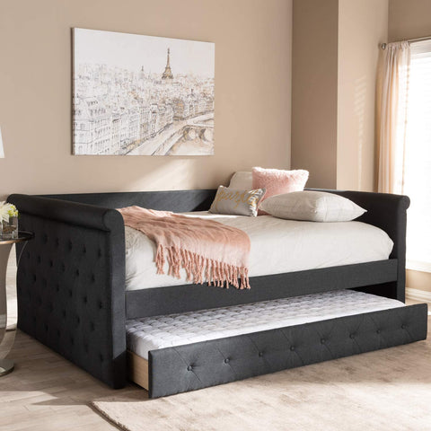 Oakestry Alena Modern and Contemporary Fabric Upholstered Daybed with Trundle