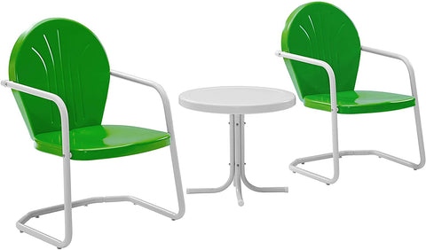 Oakestry KO10004GR Griffith 3-Piece Retro Metal Outdoor Seating Set with Table and 2 Chairs, Grasshopper Green