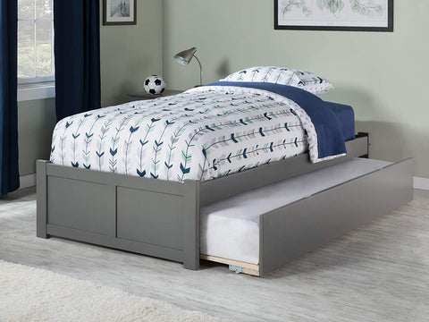 Oakestry Concord Platform Bed with Footboard and Turbo Charger with Twin Extra Long Trundle, XL, Grey