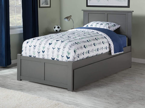 AFI Madison Platform Bed with Footboard and Turbo Charger with Twin Extra Long Trundle, XL, Grey