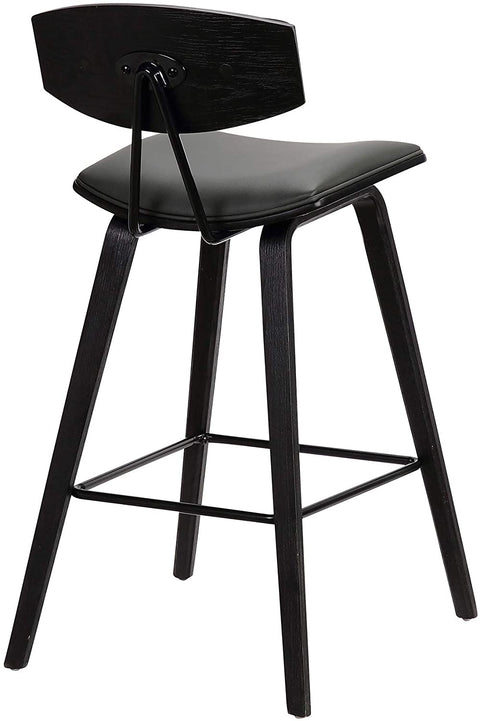 Oakestry Fox 25.5&#34; Counter Height Grey Faux Leather and Black Wood Mid-Century Modern Bar Stool
