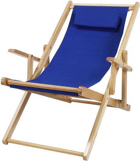 Oakestry Adjustable Sling Chair Natural Frame, Royal Blue Canvas