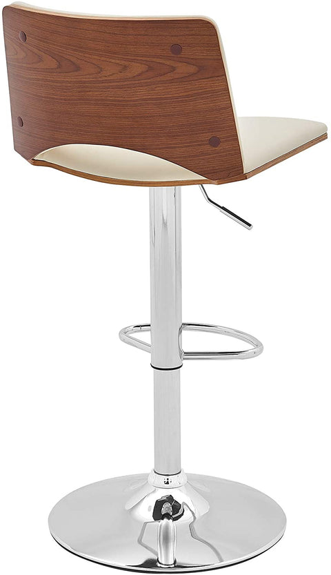 Oakestry Thierry Adjustable Swivel Cream Faux Leather with Walnut Back and Chrome Bar Stool